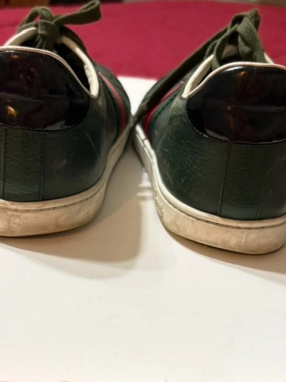 Gucci Green Leather Sneakers with Signature Red & Green Web